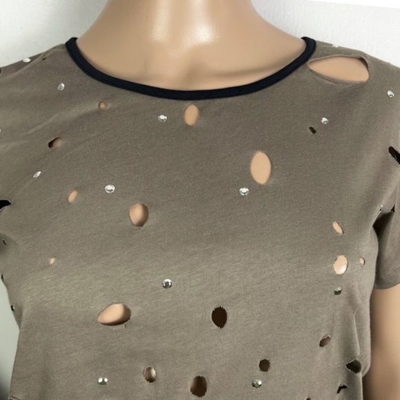 NEW PINKO BEIGE DISTRESSED SHORT SLEEVE T-SHIRT - Picture 3 of 7